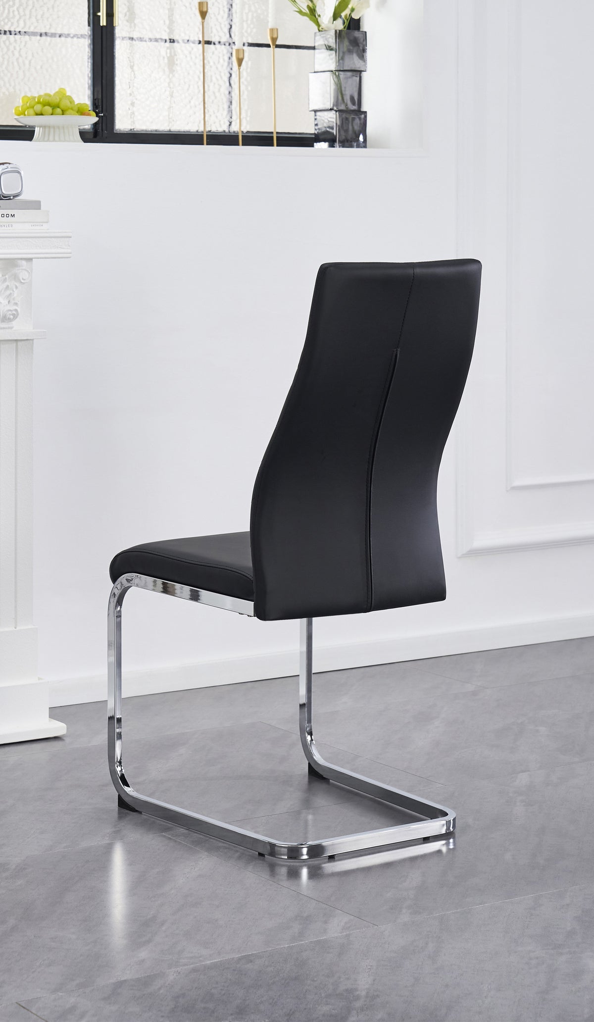 Diamond-Stitch Dining Chair with Chrome C-Base – Set of 6