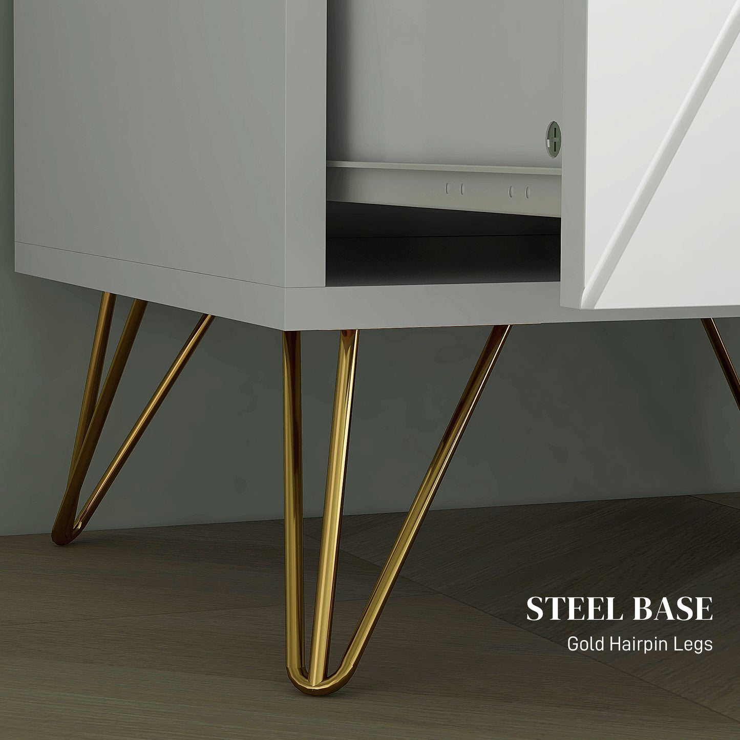 Modern White Bedside Table Accent Nightstand with 2 Storage Drawers, Hairpin Legs