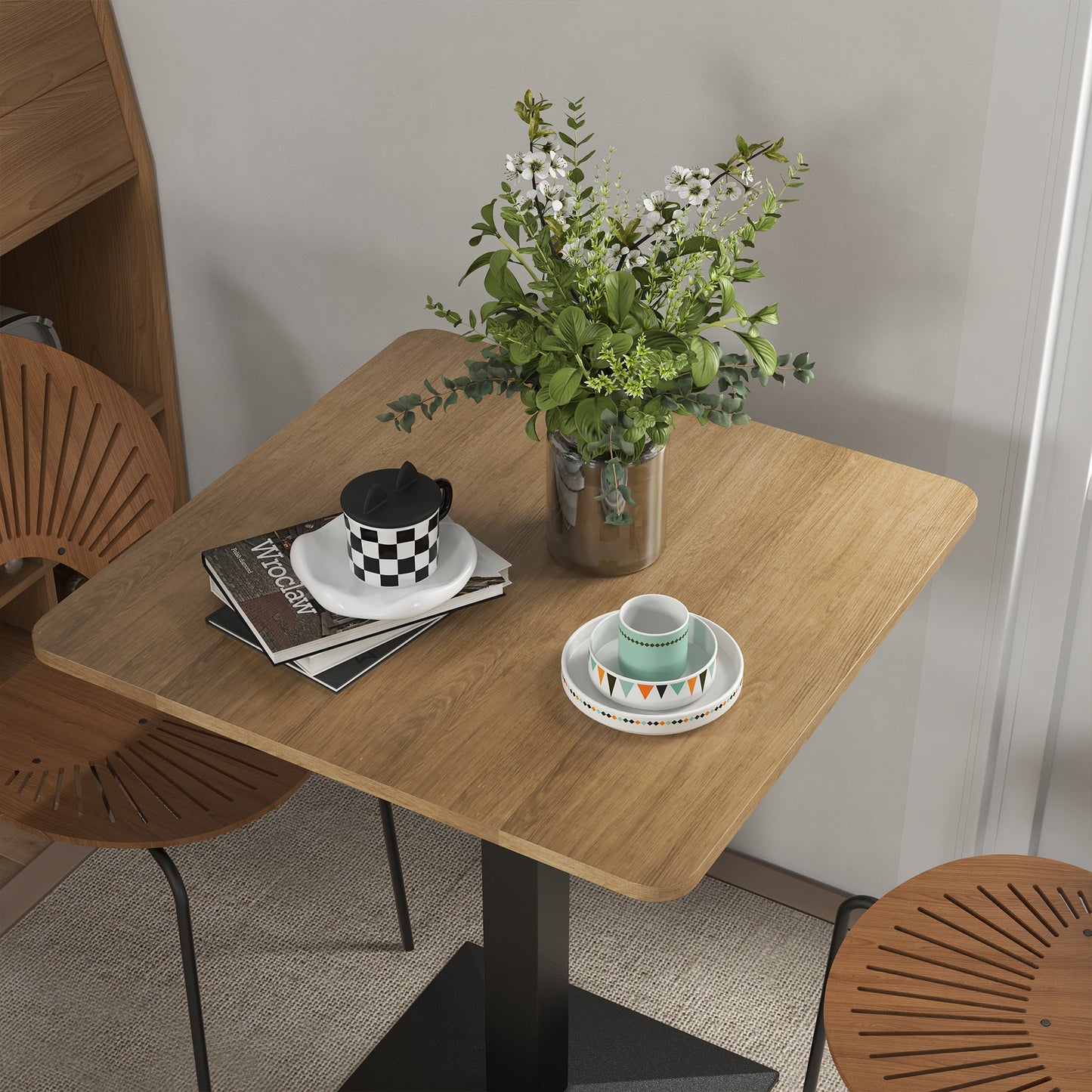 HOMCOM Modern 28" Square Dining Table Steel Base, Small Kitchen, Dark Brown