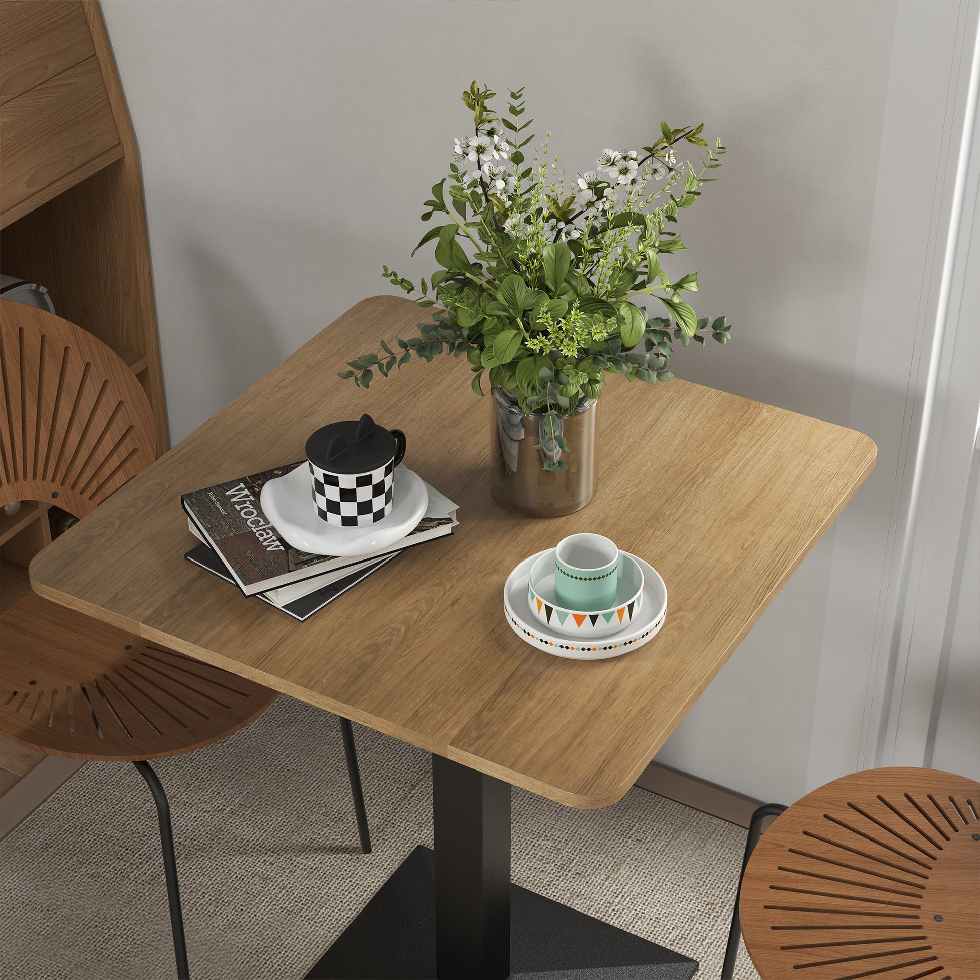 HOMCOM Modern 28" Square Dining Table Steel Base, Small Kitchen, Dark Brown