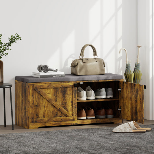 HOMCOM Rustic Brown Entryway Shoe Storage Bench with Padded Seat, Holds 8 Pairs