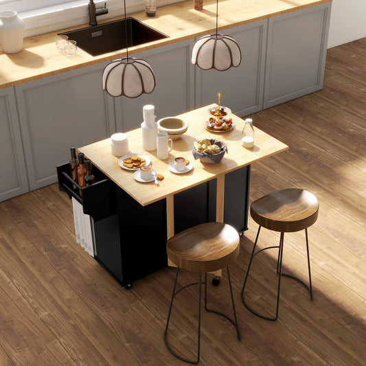 Rolling Kitchen Cart on Wheels with Drop Leaf – 52"W x 36"H