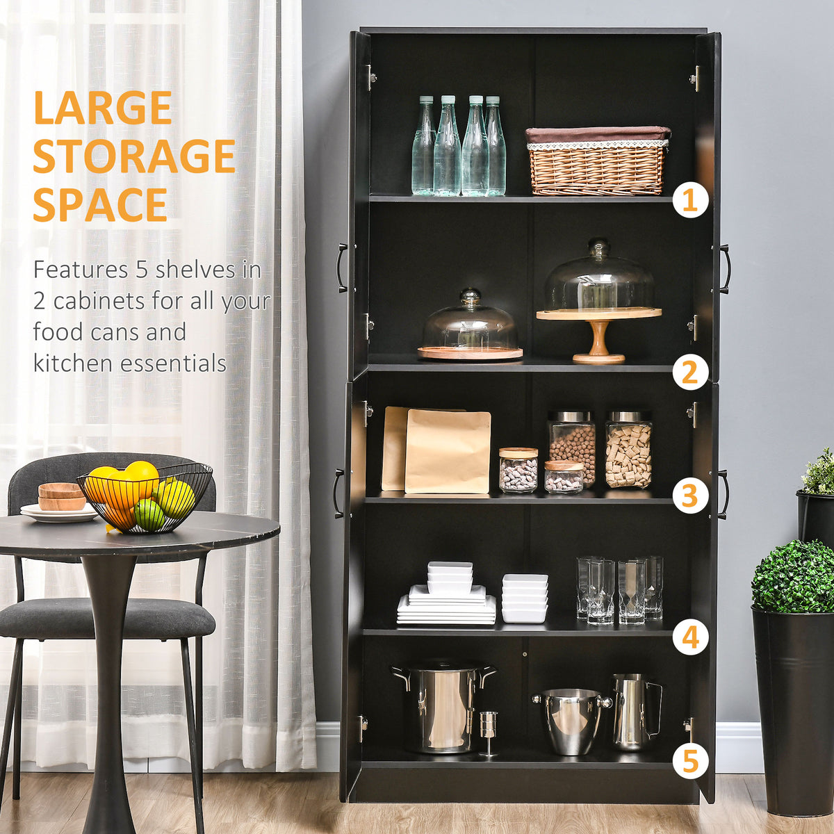 Freestanding Kitchen Pantry Cabinet with 4 Hinged Doors and Adjustable Shelves – 32"W x 71"H