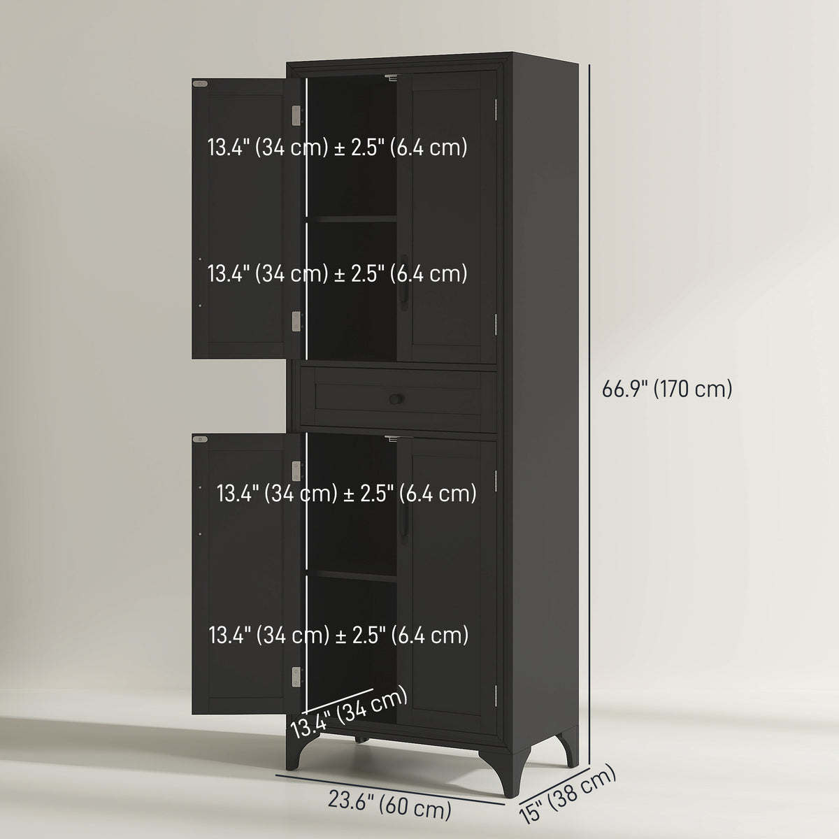 Kitchen Pantry Cabinet with 2 Shelves – 24"W x 67"H