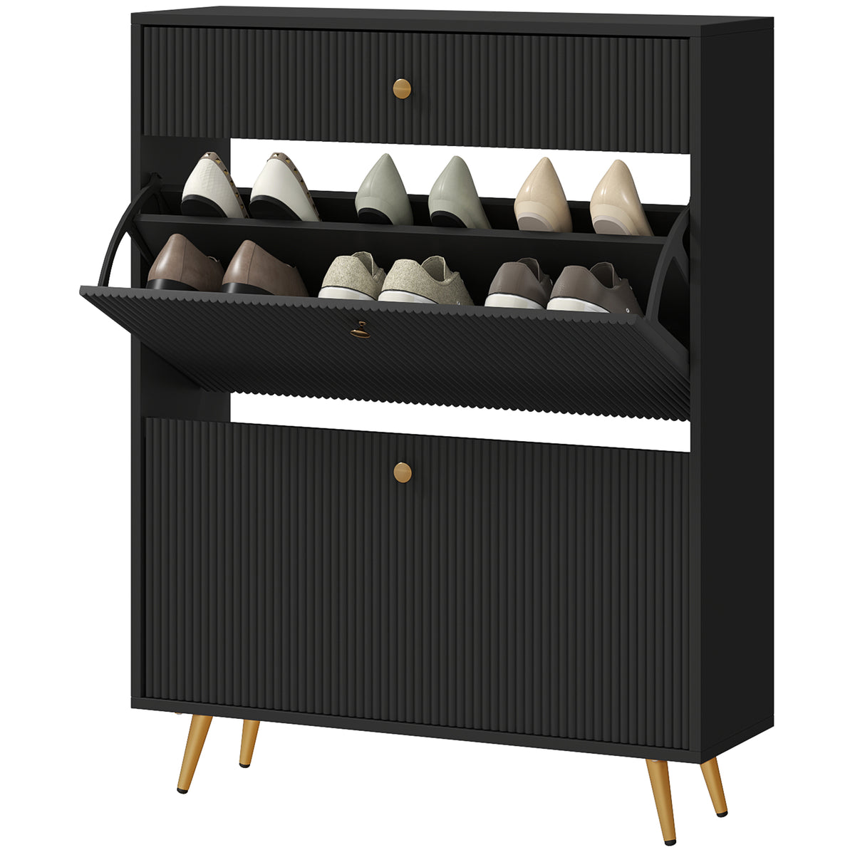 Narrow Shoe Storage Cabinet with Wave-like Panels – 32"W x 40"H