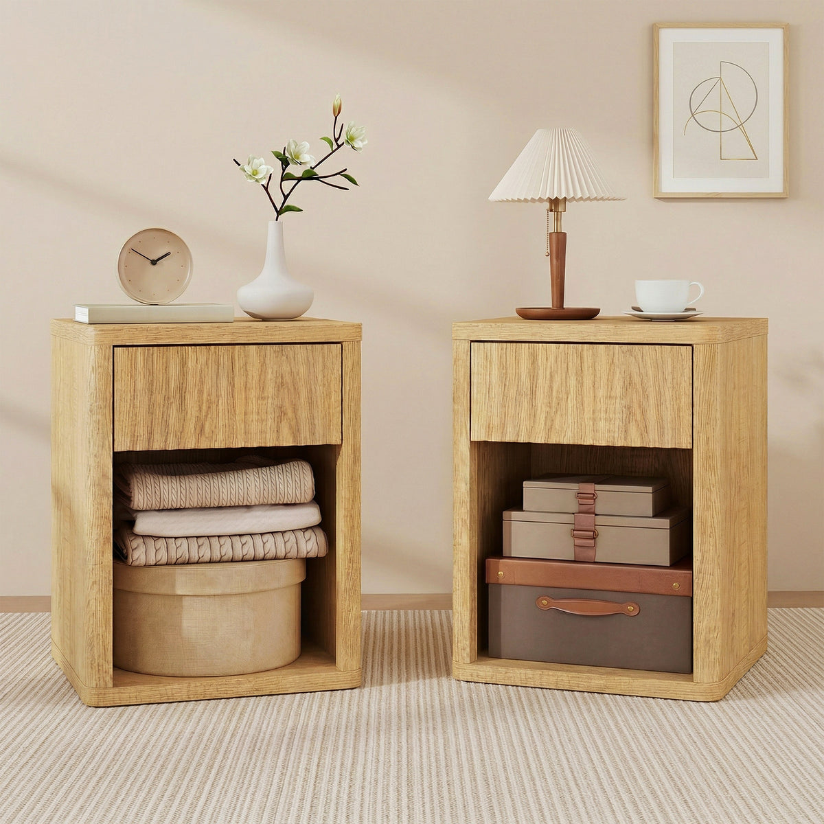 Nightstands with Drawer and Open Shelf, Set of 2 – 16"W x 20"H