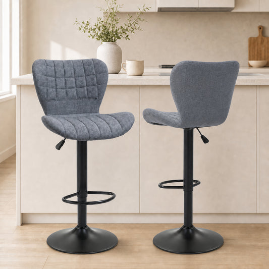 Linen-Feel Tufted Adjustable Swivel Bar Chairs, Set of 2, Grey