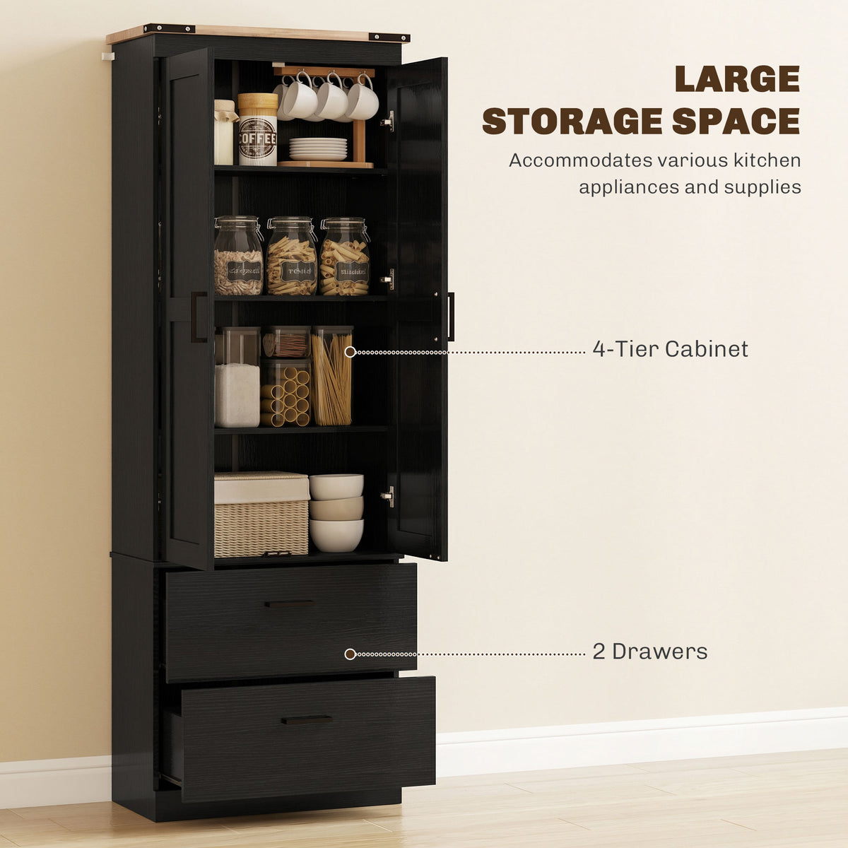 Kitchen Pantry Cabinet with Doors – 24"W x 67"H
