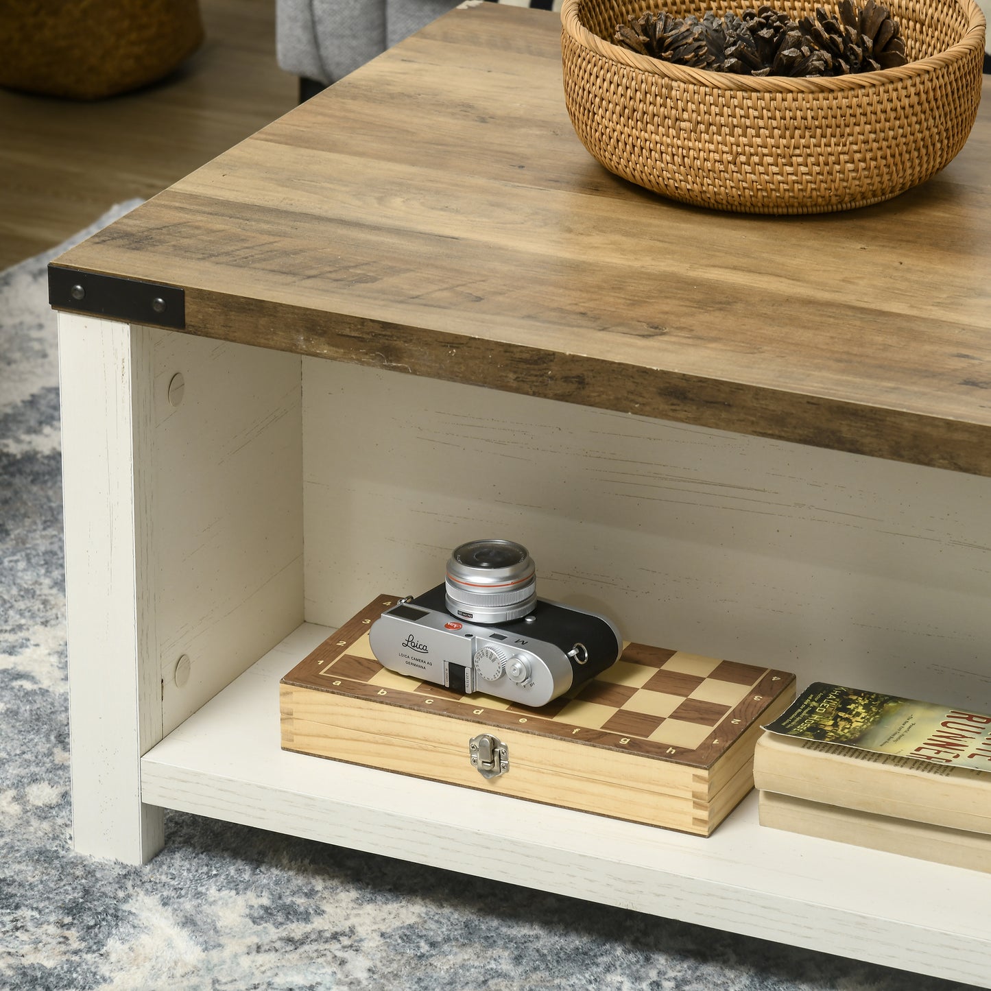 HOMCOM Industrial Farmhouse Coffee Table: Drawer, Open Storage, Modern Style
