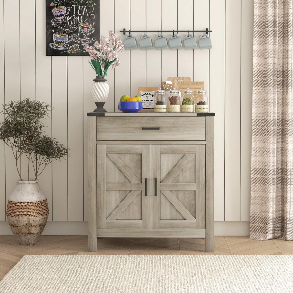 Farmhouse Kitchen Storage Cabinet with Drawer and Shelf – 31"W x 33"H
