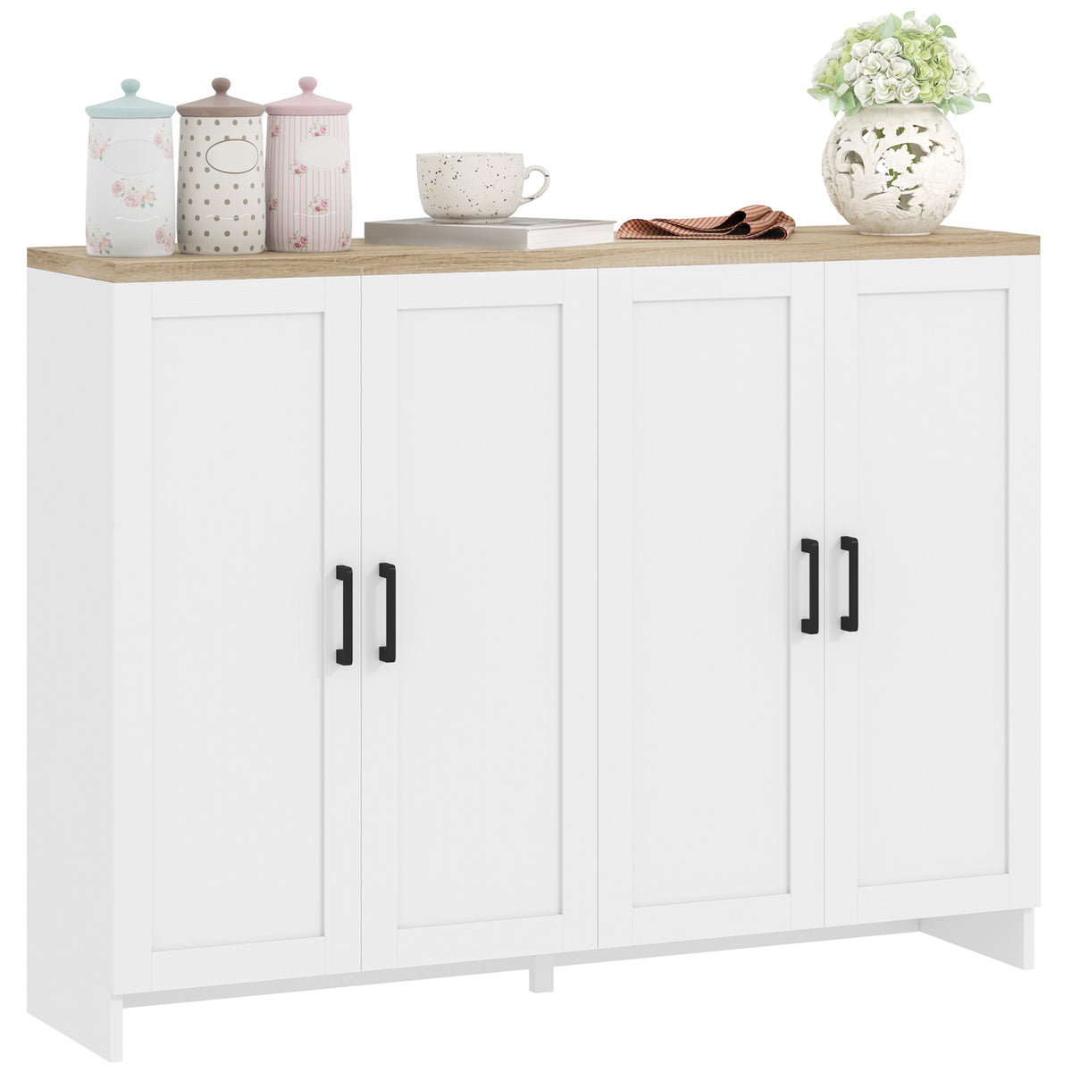 Modern Kitchen Storage Cabinet with 4 Doors Adjustable Shelves – 47"W x 35"H