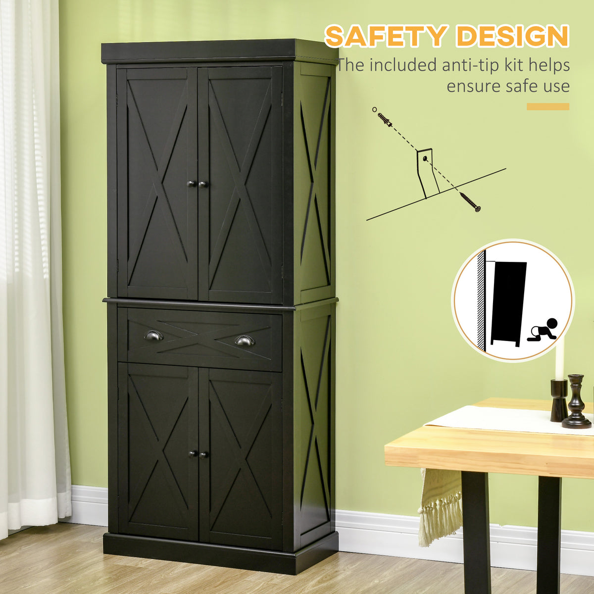 Kitchen Pantry Cabinet with 4 Doors – 30"W x 73"H