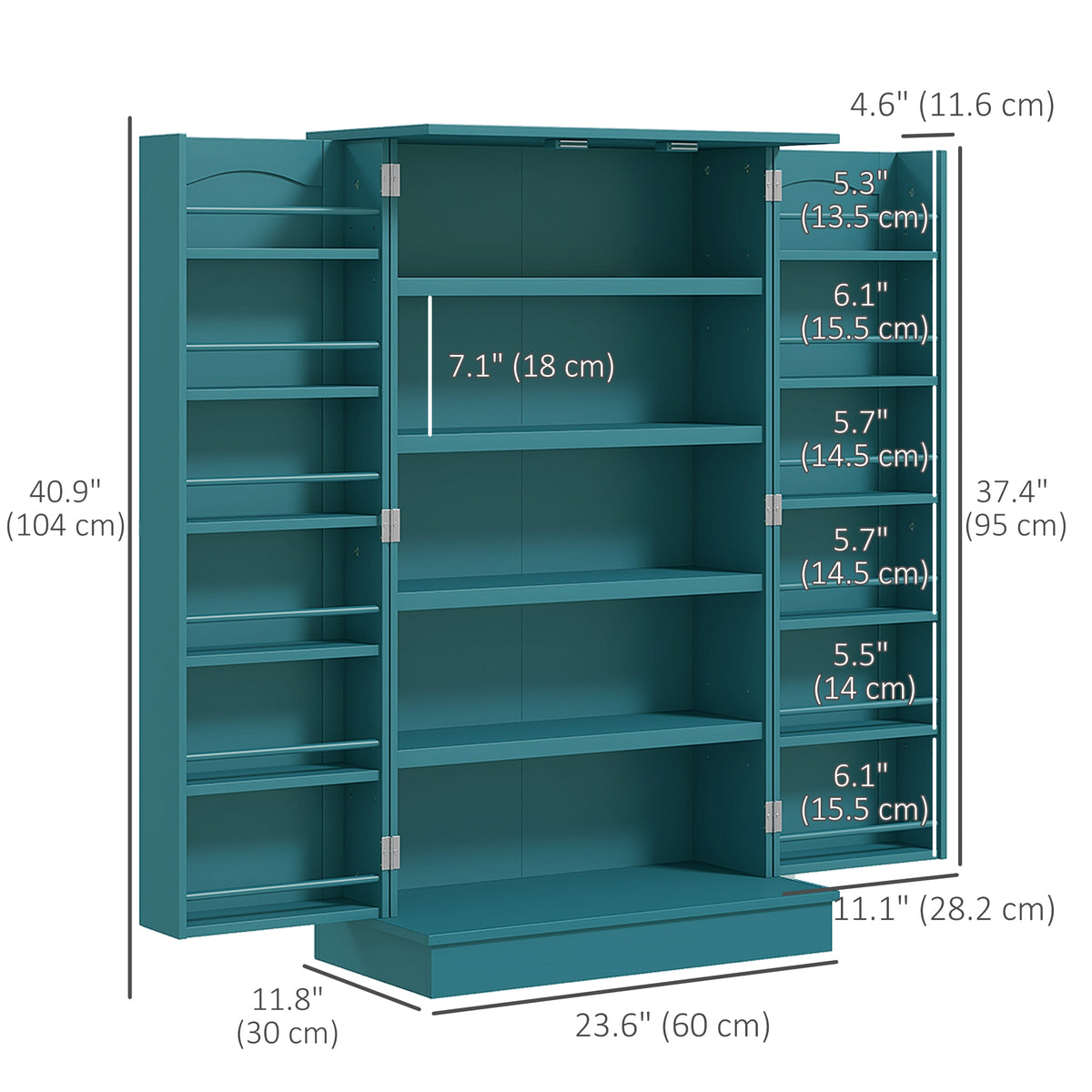 2-Door Kitchen Pantry Cabinet with 5-tier Shelving – 24"W x 41"H