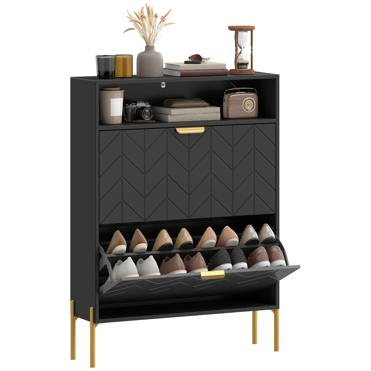 Shoe Cabinet with 2 Flip Drawers – 31"W x 43"H