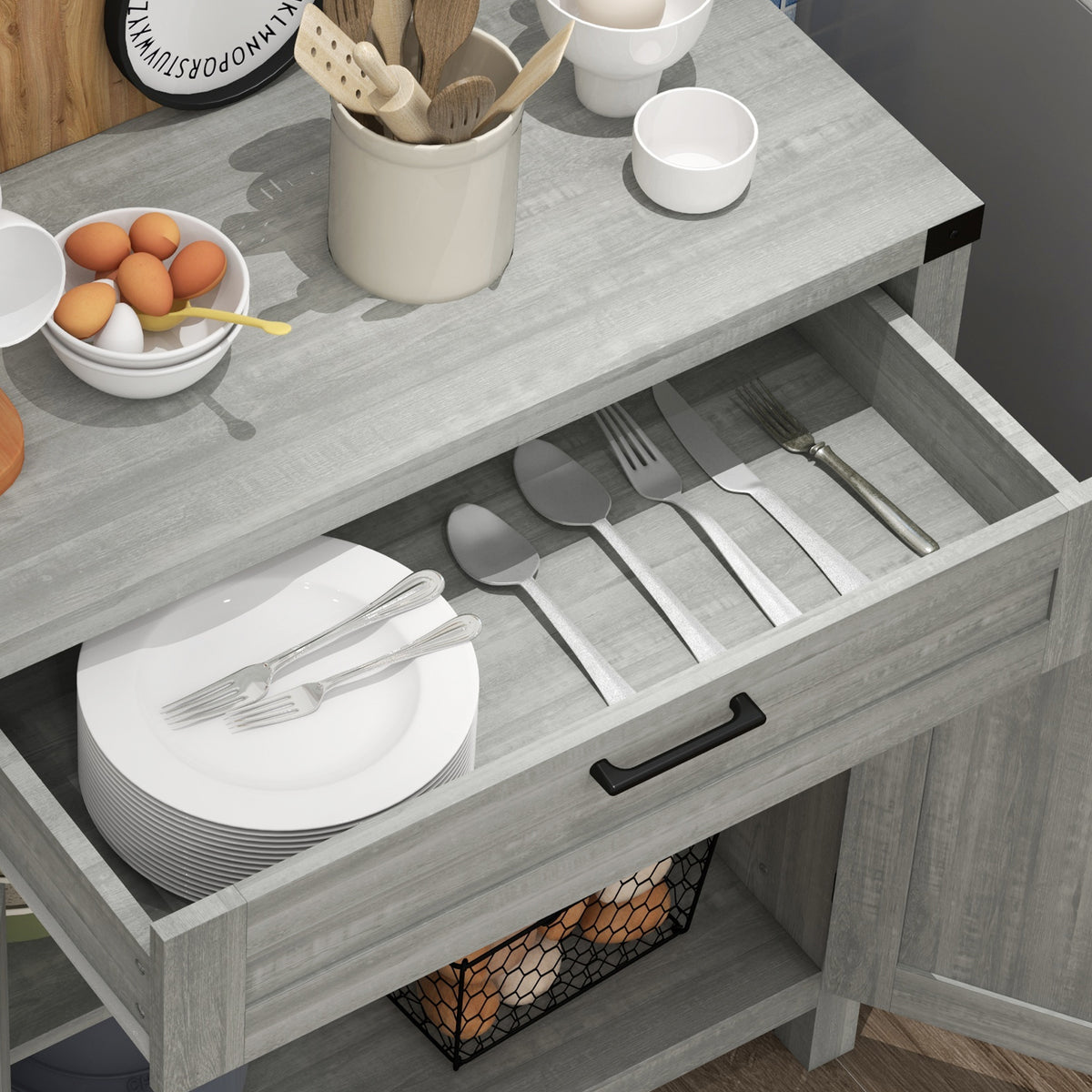 Sideboard Buffet Cabinet with 2 Rustic Barn Doors and Drawer – 30"W x 33"H