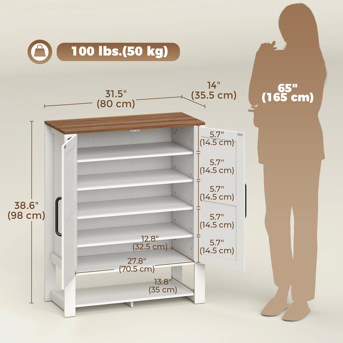 5-Tier Shoe Cabinet with Open Cubby – 31"W x 39"H