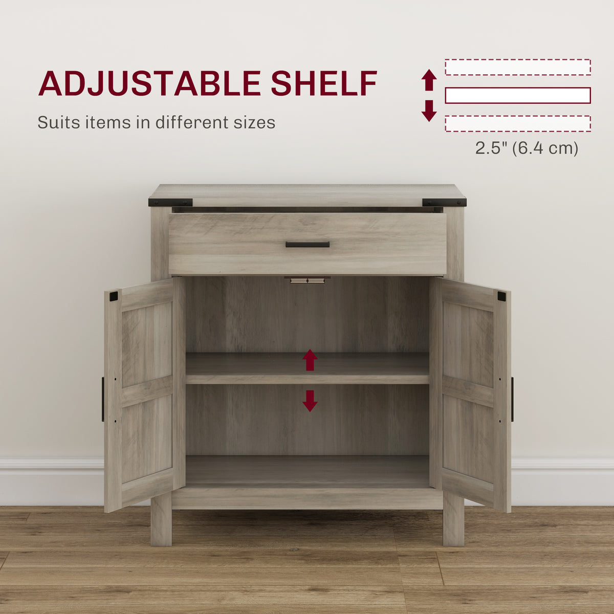 Farmhouse Kitchen Storage Cabinet with Drawer and Shelf – 31"W x 33"H