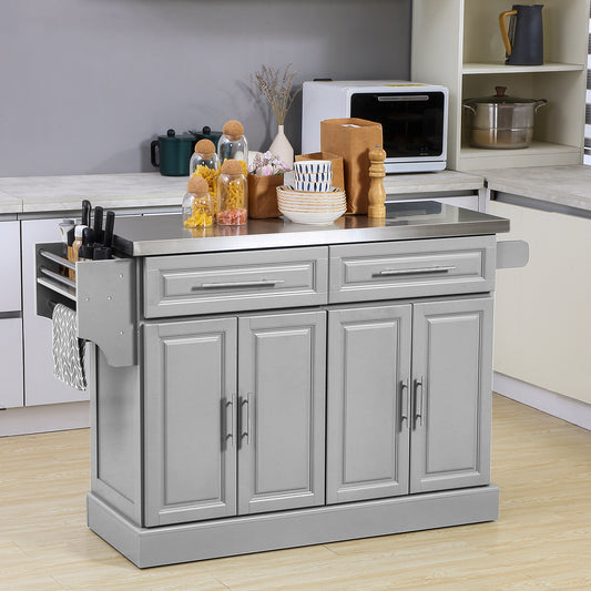 Kitchen Island with Stainless Steel Top – 57"W x 36"H