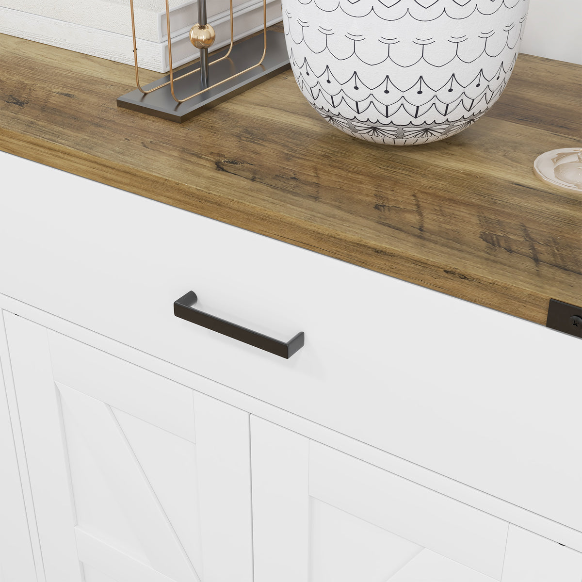 Farmhouse Kitchen Storage Cabinet with 2 Drawers and Shelves – 47"W x 33"H