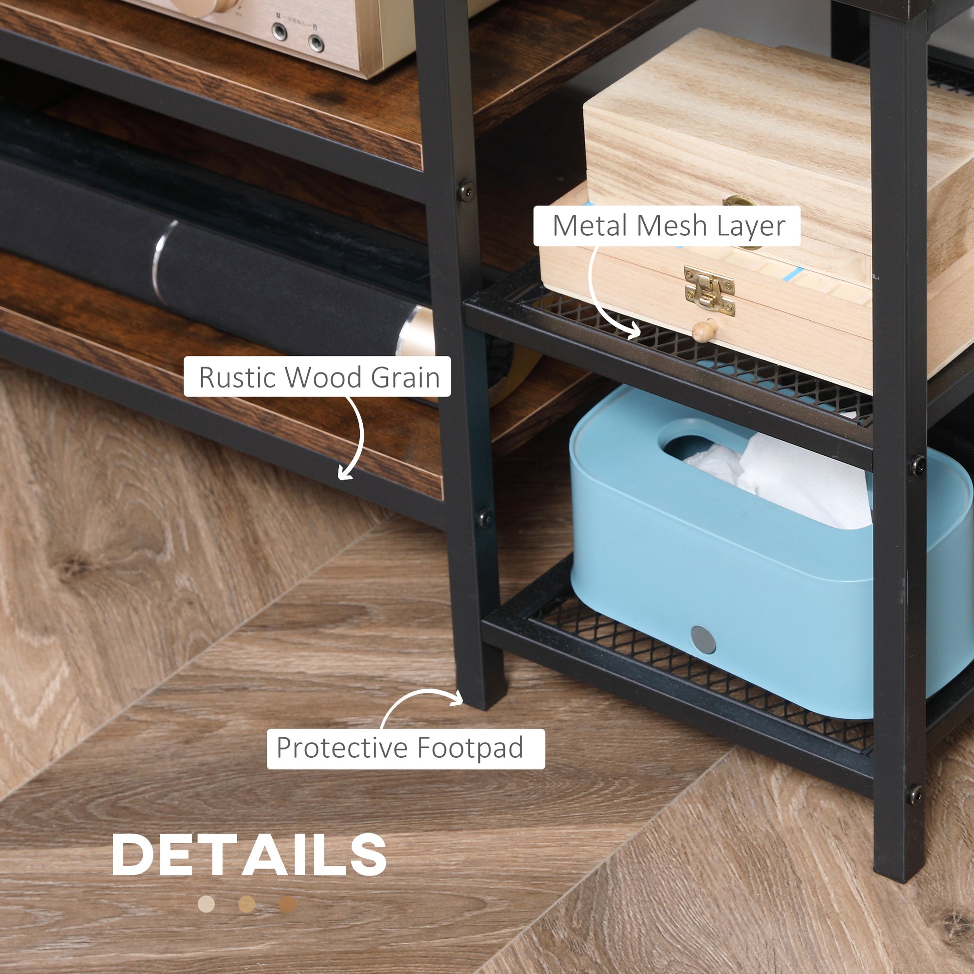 HOMCOM Rustic Industrial TV Stand for 65-inch TVs, Open Storage Console