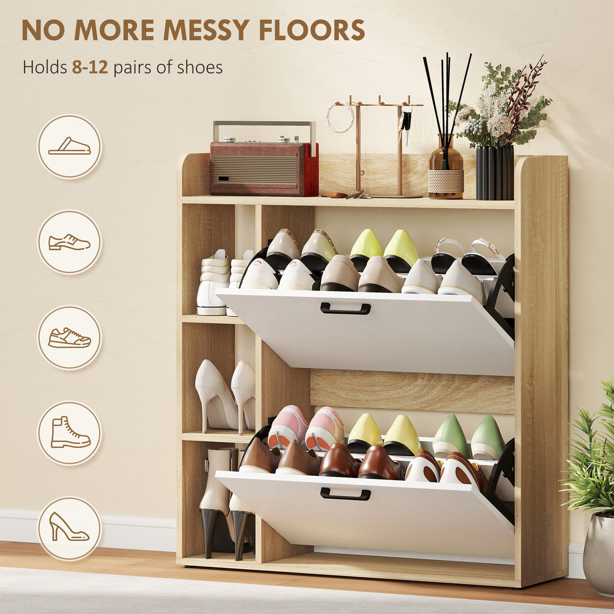Shoe Cabinet with 2 Flip Drawers – 33"W x 36"H