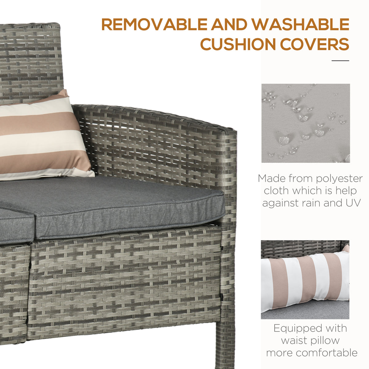3-Seater Wicker Sofa, PE Rattan Outdoor Couch Conversation Furniture with Removable Cushions for Patio, Garden