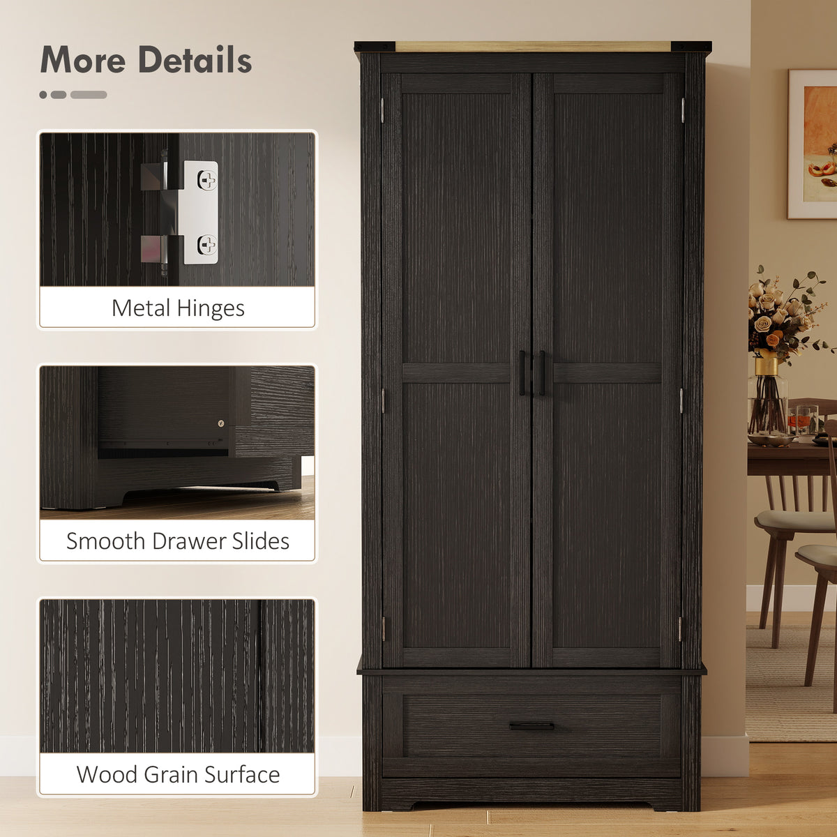 Tall Farmhouse Kitchen Pantry Cabinet with 2 Doors – 31"W x 69"H