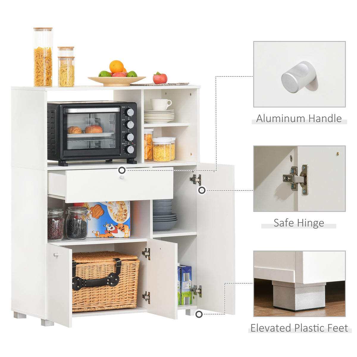 Compact Kitchen Hutch with Microwave Stand and Drawer – 36"W x 47"H