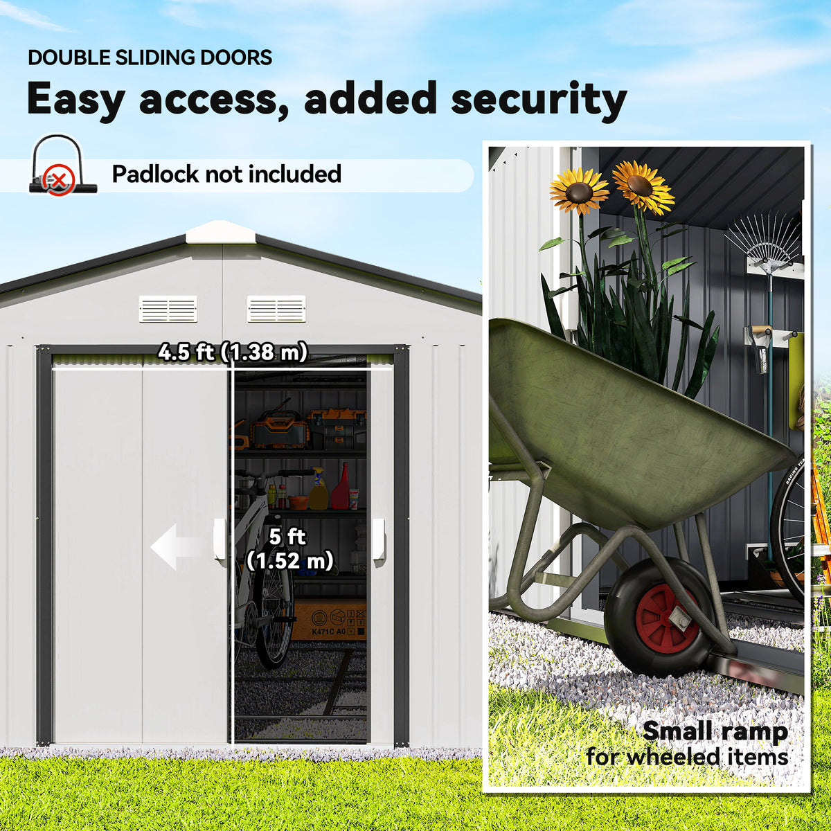 11' x 13'Garden Storage Shed w/ Foundation Kit Metal Tool Storage House w/ Double Doors – White