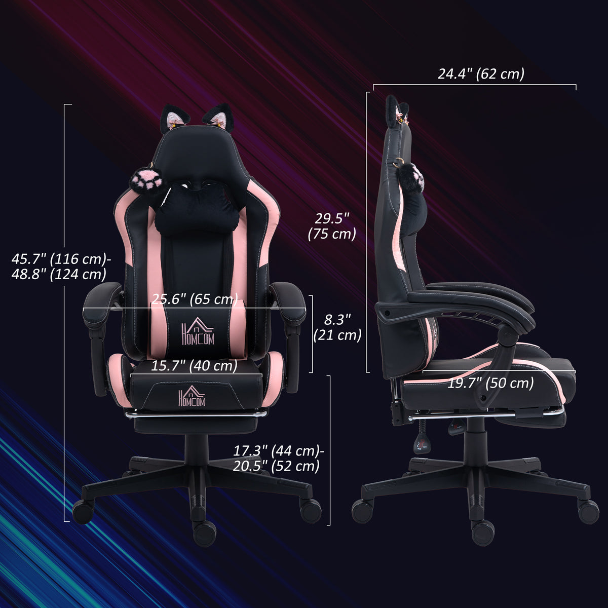 Cute Racing Gamer Chair, Faux Leather Gaming Chair with Footrest, Black
