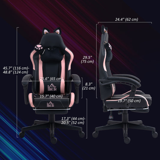 Cute Racing Gamer Chair, Faux Leather Gaming Chair with Footrest, Black