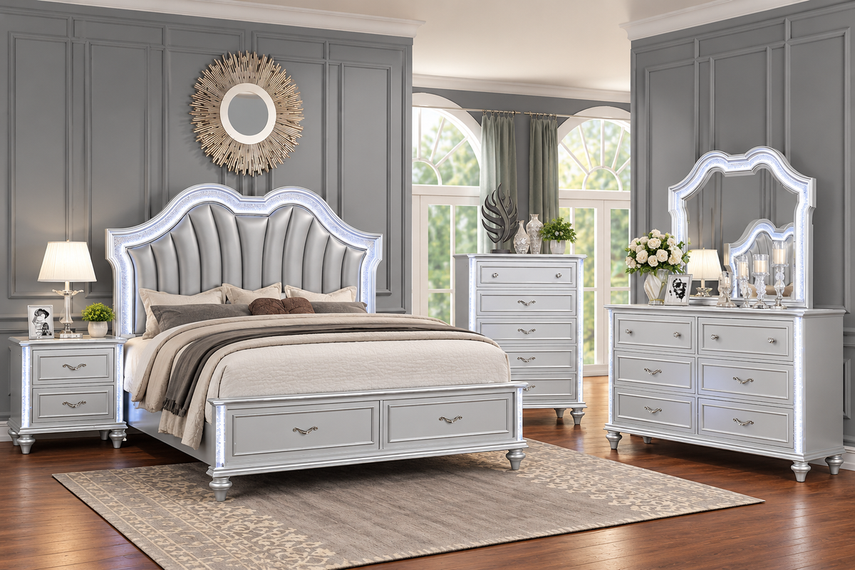 Rosita Grey Storage Bedroom Set – Queen & King Complete Bedroom Collection