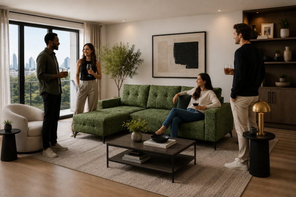 LHF Sectional Sleeper Green Convertible Pull‑Out