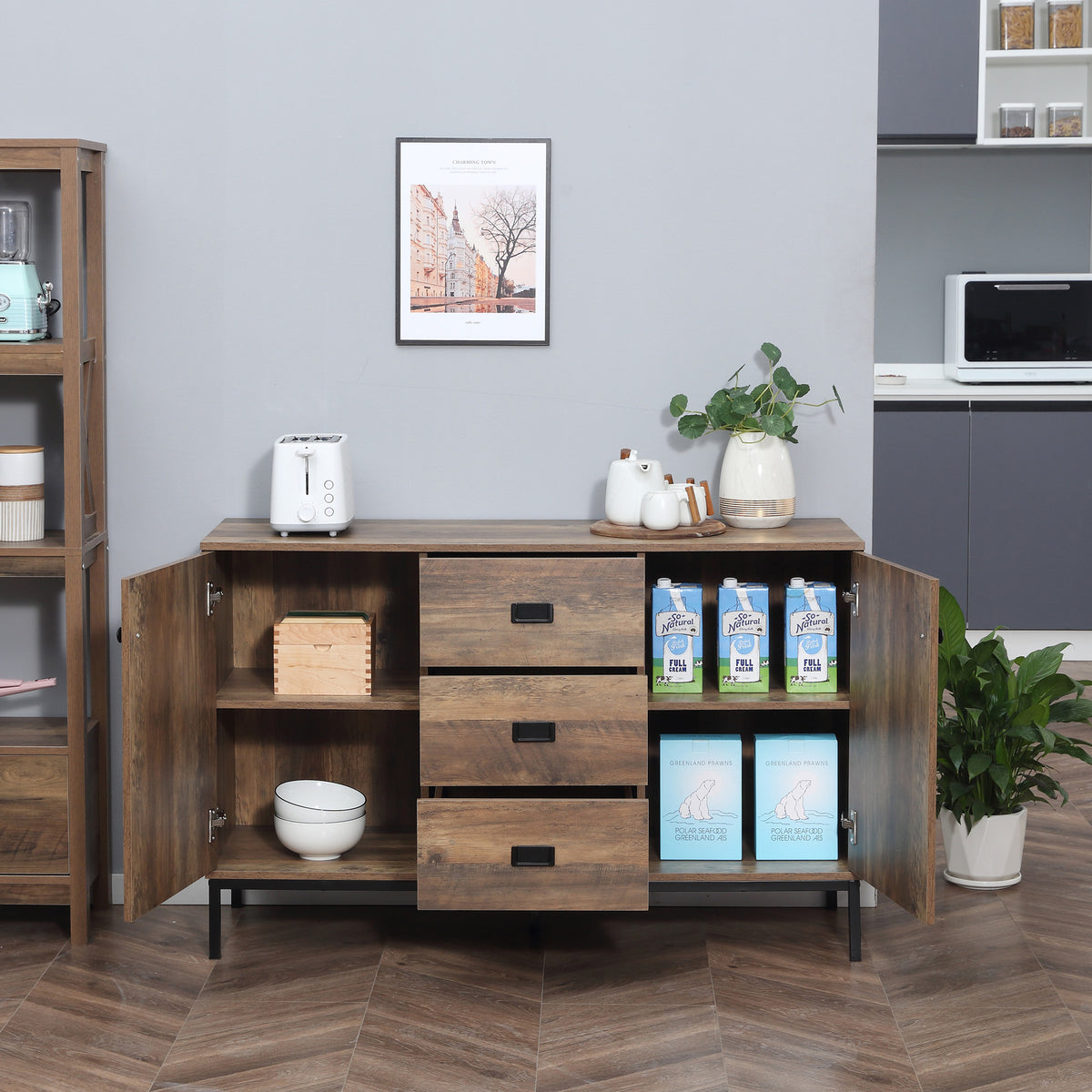 Industrial Sideboard with 2 Doors and 3 Drawers – 47"W x 30"H