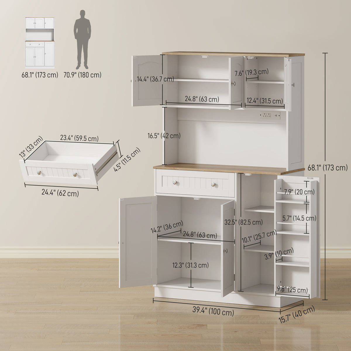 Pantry Cabinet with Charging Station – 39"W x 68"H