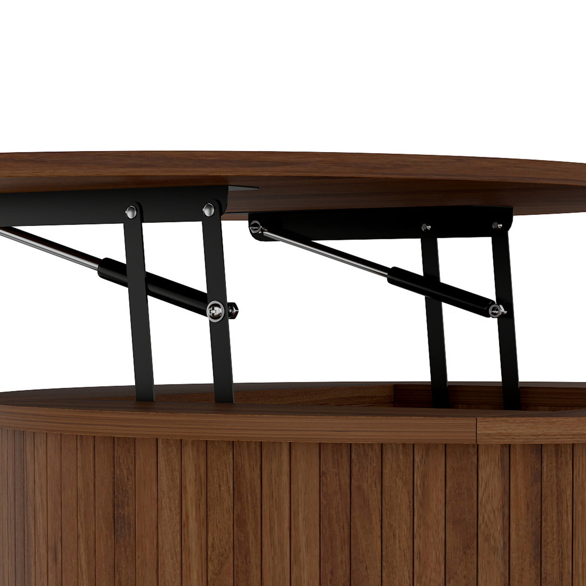 Round Fluted Lift-Top Coffee Table with Tambour Door Storage, Walnut