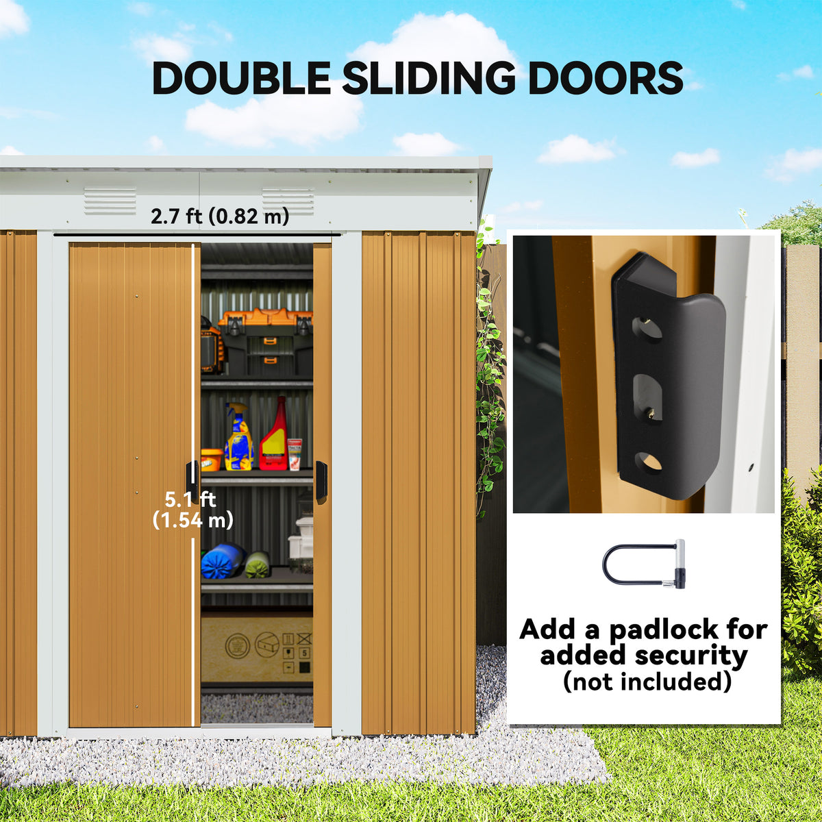 6' x 4' Outdoor Storage Shed, Metal Garden Shed with Lockable Sliding Doors and Vents – Yellow