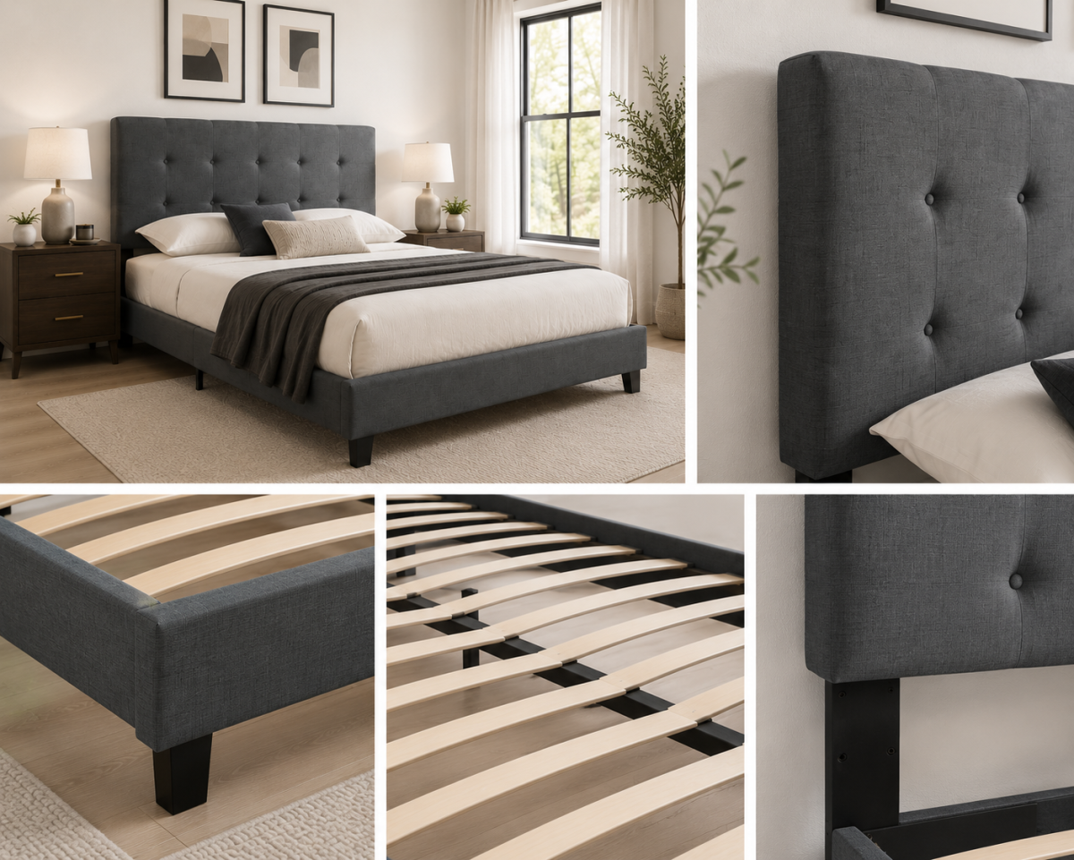 Button-Tufted Platform Bed