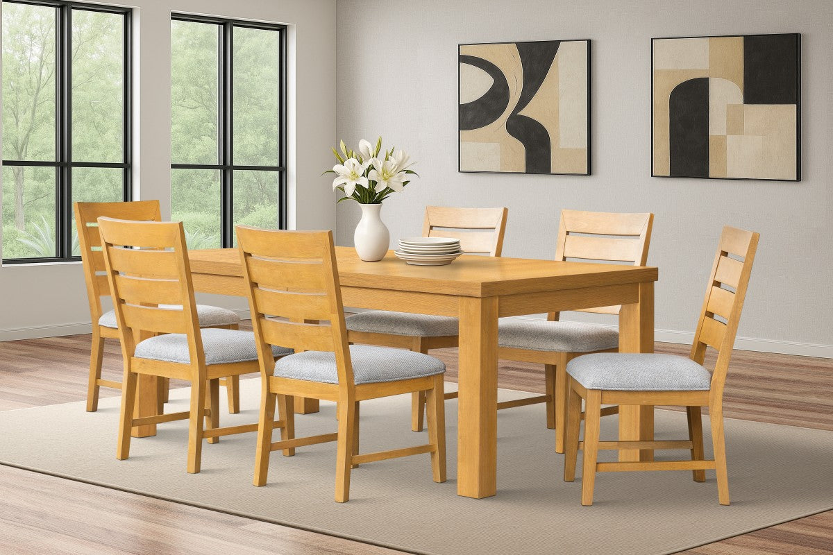 Upholstered Extendable 7-Piece Dining Set – Oak