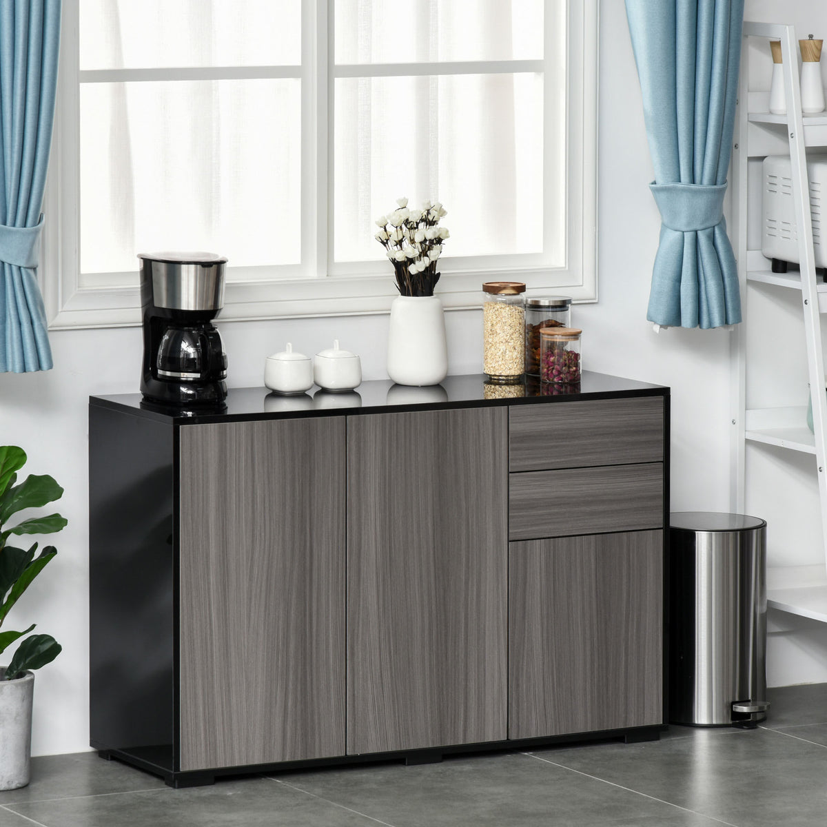 Modern Coffee Bar with Push-Open Design and 2 Drawers – 46"W x 29"H