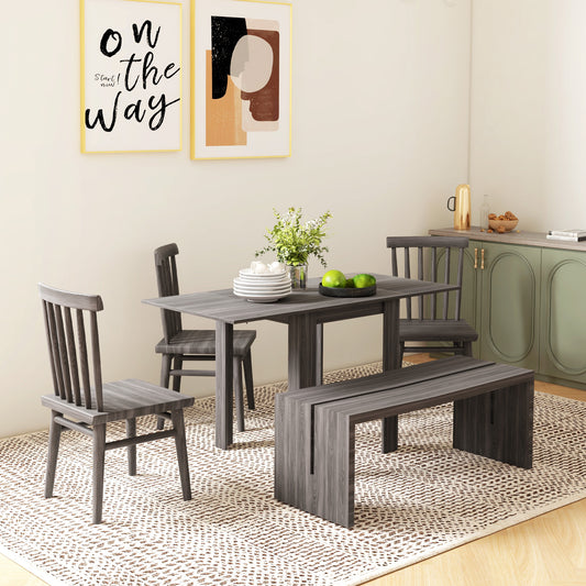 55" Drop Leaf Folding Dining Table for 2-4, Extendable Kitchen Table for Small Spaces