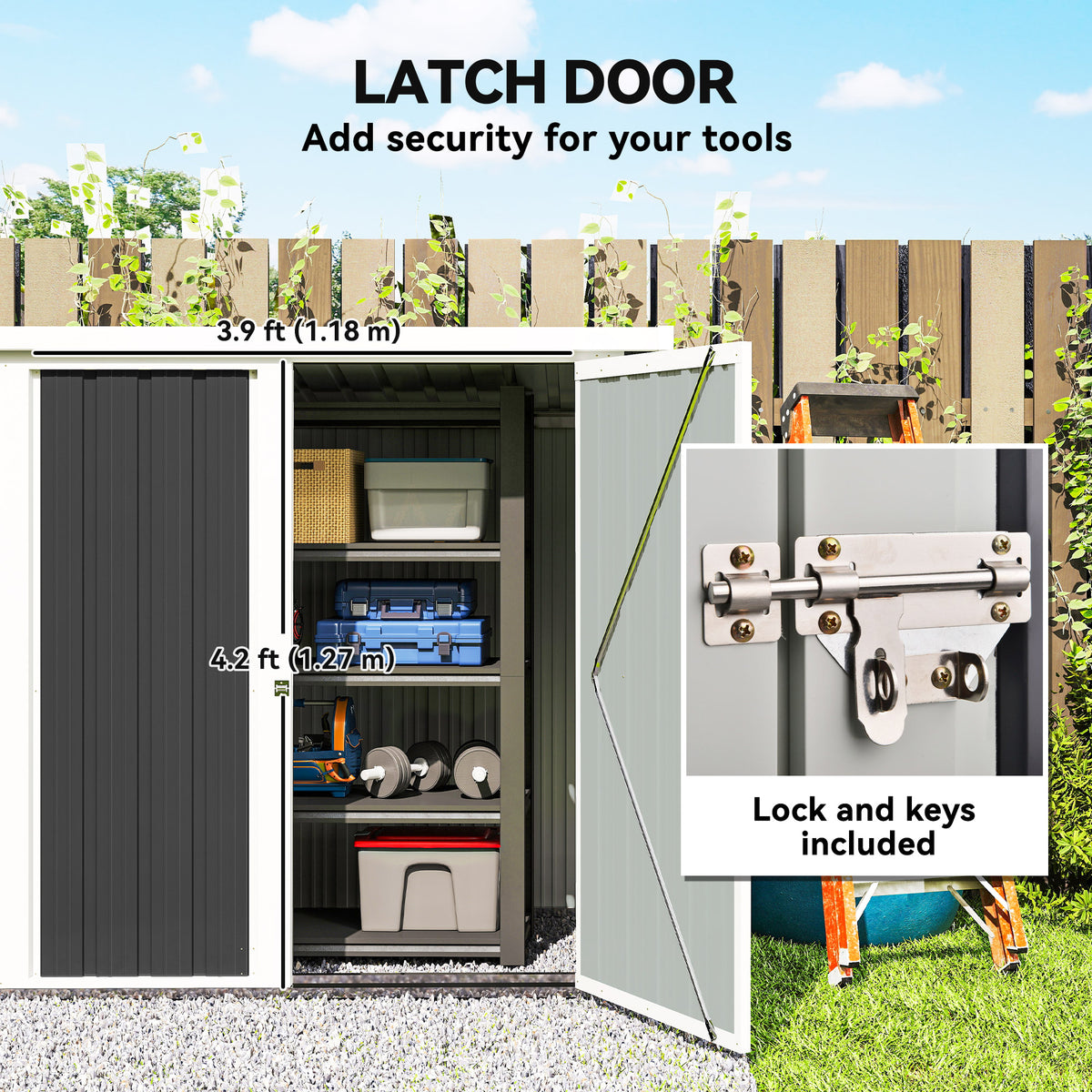 5x3 Lean to Shed with Lockable Door, Durable Metal Shed for Garden, Patio, Lawn