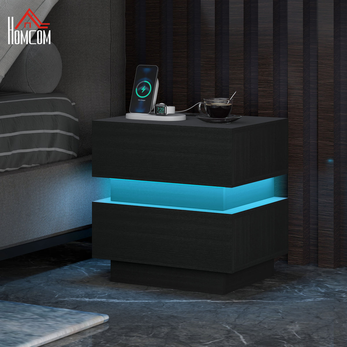 Nightstand with Charging Station and LED Light – 18"W x 18"H