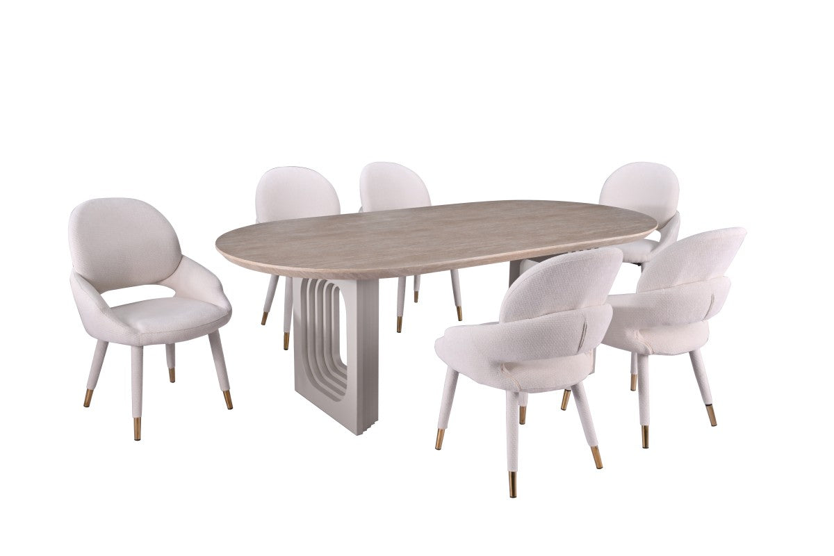Curved 7-Piece Dining Set – Beige