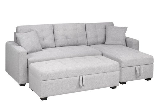 Versatile Light Grey Storage Sectional Sofa with Pull-Out Bed and Ottoman