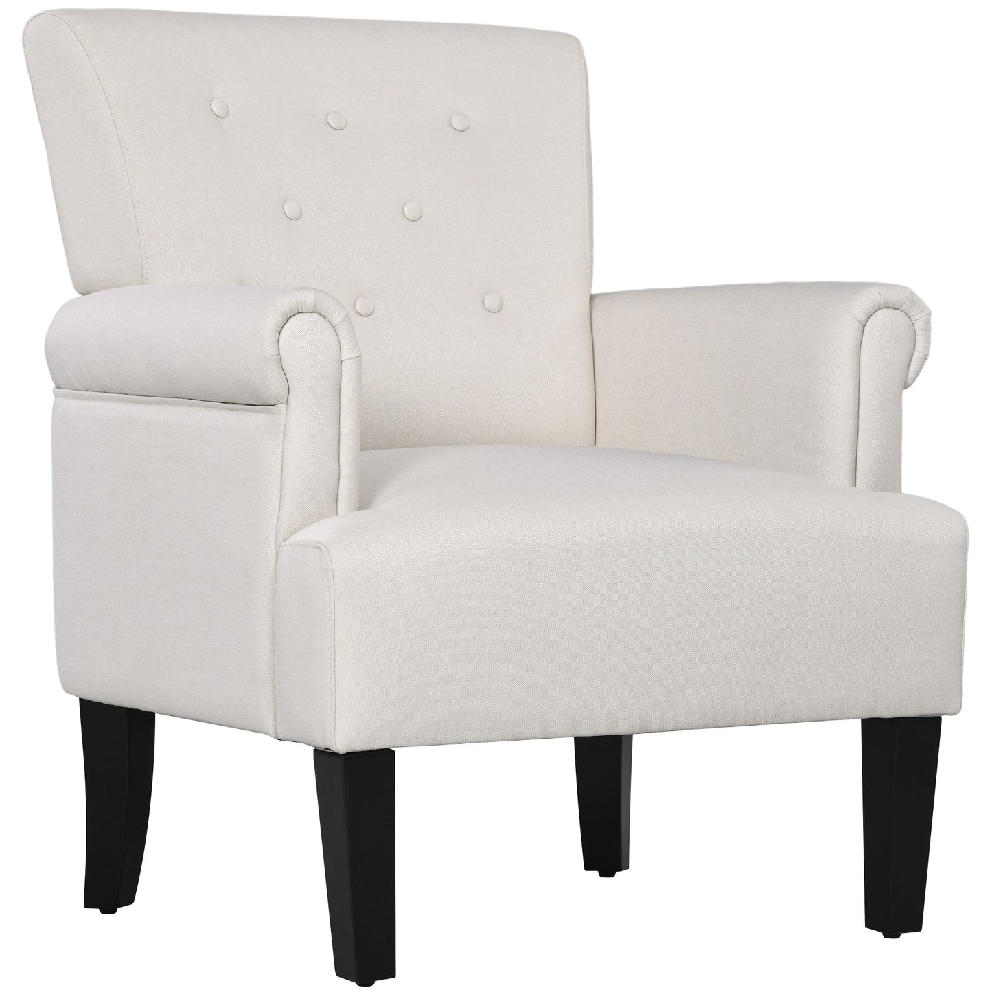 HOMCOM Elegant Cream Fabric Accent Armchair with Rolled Arms Wood Legs