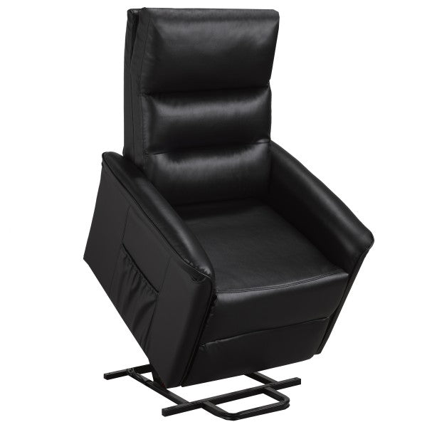 Power Lift Recliner Chair with Plush Black Fabric, Ergonomic Support, Side Pocket