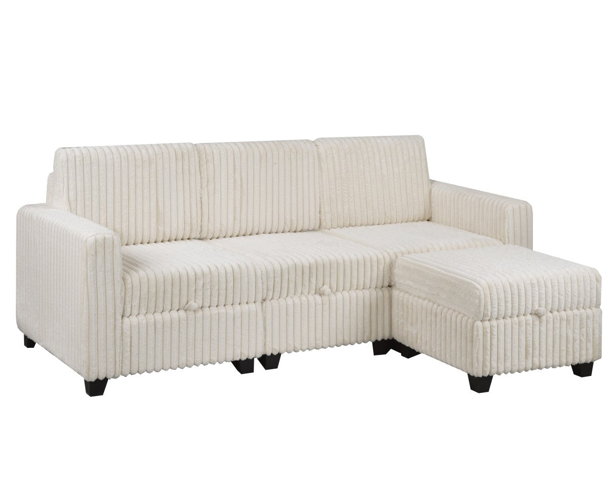 Versatile Beige Modular Sectional Sofa with Storage, Plush Fabric & Ottoman