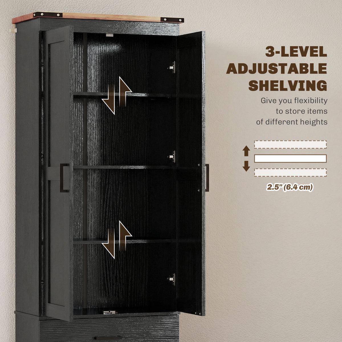Kitchen Pantry Cabinet with Doors – 24"W x 67"H
