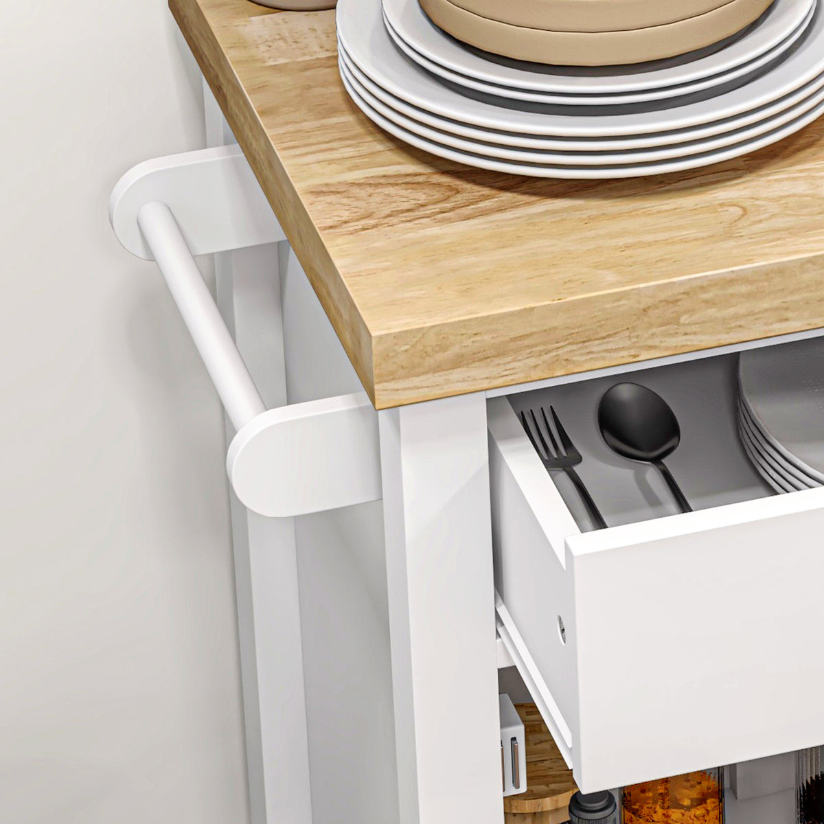 Rolling Kitchen Cart with Wood Top – 25"W x 35"H
